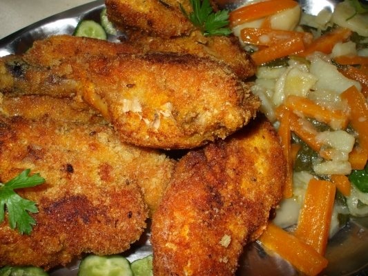 Pui pane cu morcov ras si garnitura