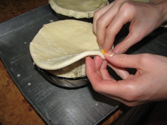 Mini-placinte cu carne de pui, ceapa si tarhon