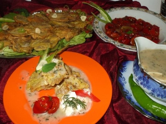 Ciuperci pleurotus pane cu sos