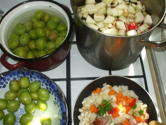 Ciorba cu afumatura acrita cu prune verzi