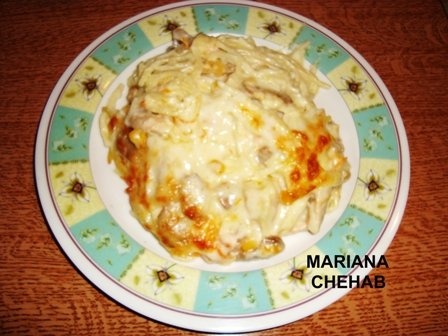 Spagete cu carne de gaina in sos peshamel