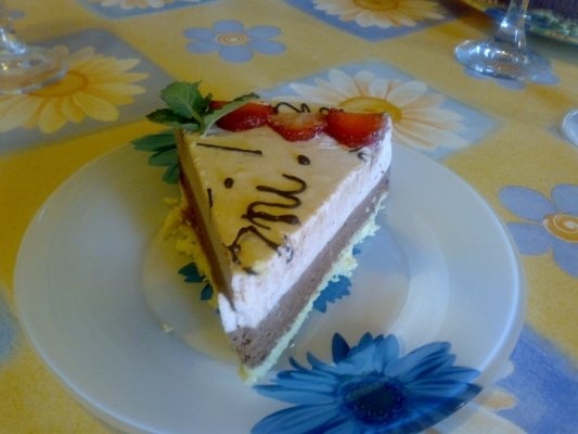 Tort de semifreddo cu ciocolata si capsuni