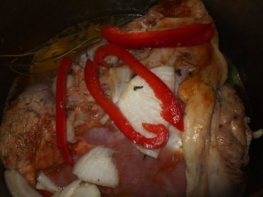 Friptura de curcan cu vin la tava