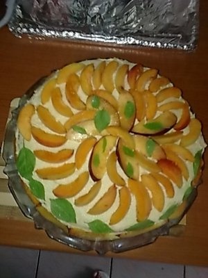 Tort cu crema de caise si fructe.