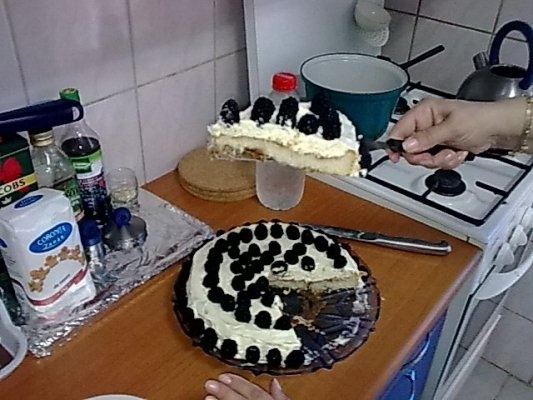 Tort cu crema de vanilie si mure.