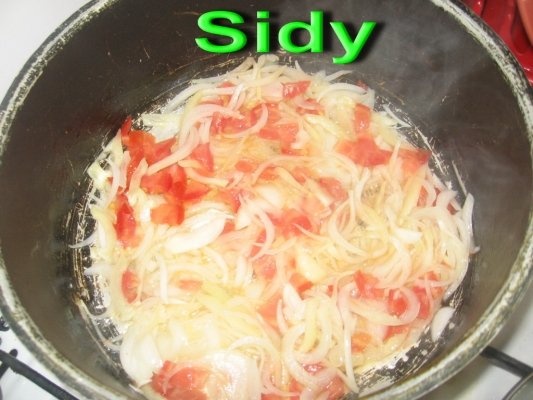 Ciulama de pui cu cartofi si sos de ardei copti