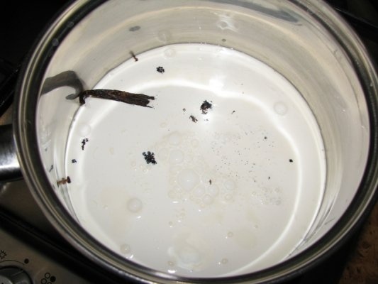 Crema de vanilie cu ciocolata si banane caramelizate