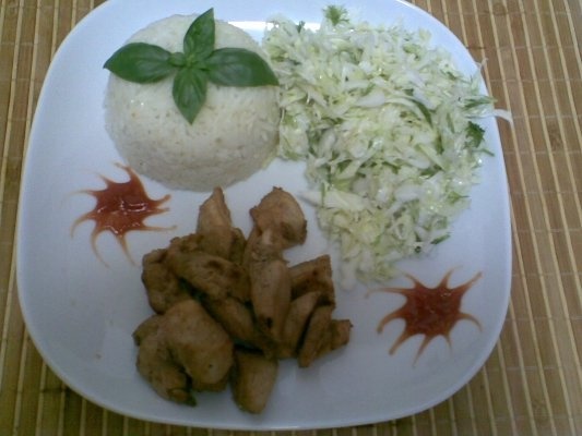 PIEPT DE PUI CU SOYA SI SUC DE RODII