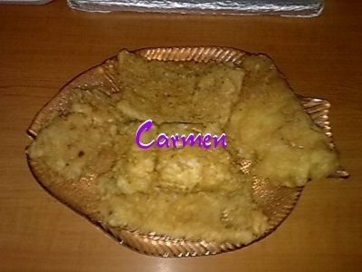 File de crap,prajit cu mamaliguta si mujdei