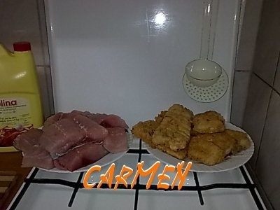 File de crap,prajit cu mamaliguta si mujdei