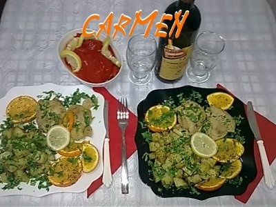 Copane de curcan cu citrice si cartofi natur