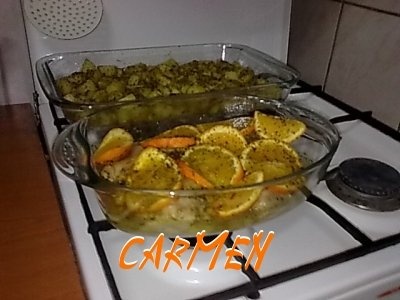 Copane de curcan cu citrice si cartofi natur