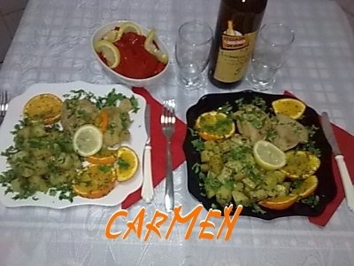 Copane de curcan cu citrice si cartofi natur