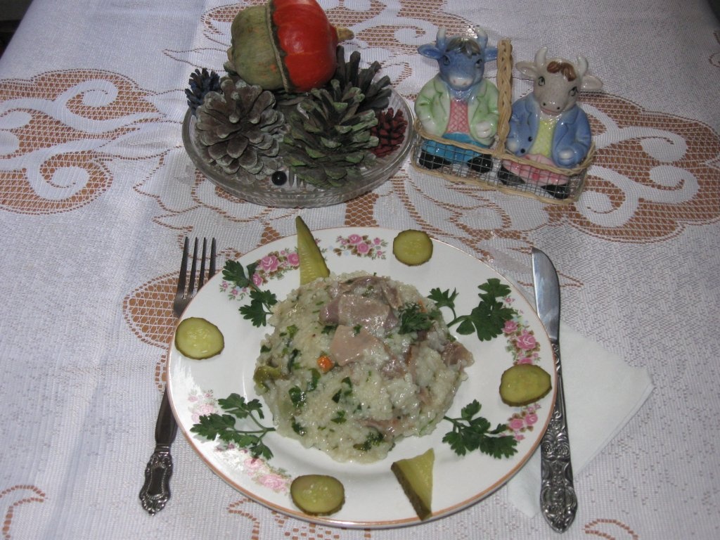 Pilaf cu pipote si inimi de curcan