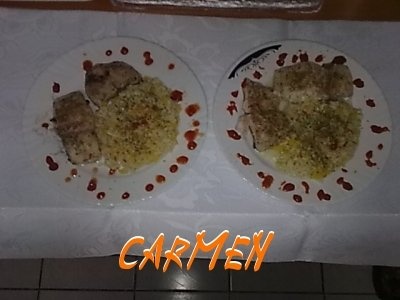 Crap la cuptor cu orez,dovleac razuit si plante aromatice