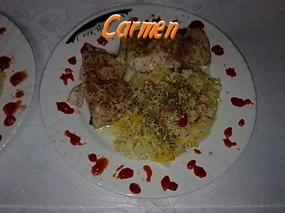 Crap la cuptor cu orez,dovleac razuit si plante aromatice