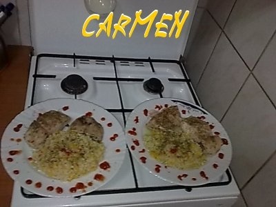 Crap la cuptor cu orez,dovleac razuit si plante aromatice