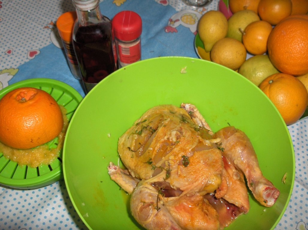 Gãinã umplutã  "à Chefe" în sos de portocale si cimbrisor