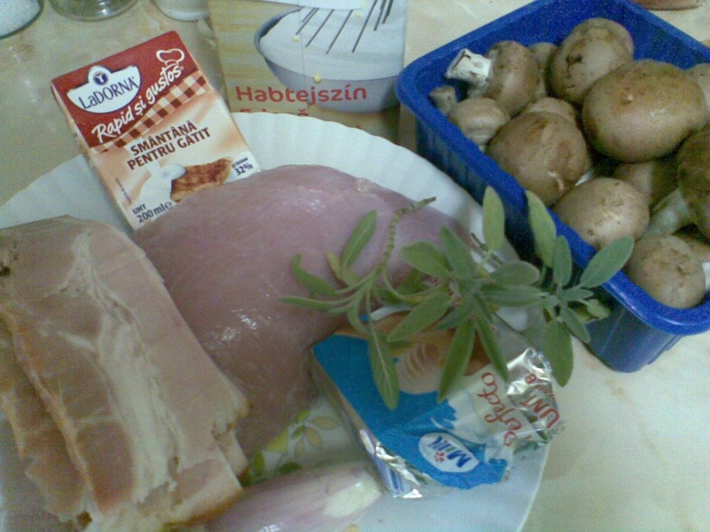 Piept de curcan in manta de bacon, pe pat de ciuperci