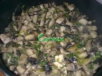 Tocanita de ciuperci cu ceapa verde si usturoi verde