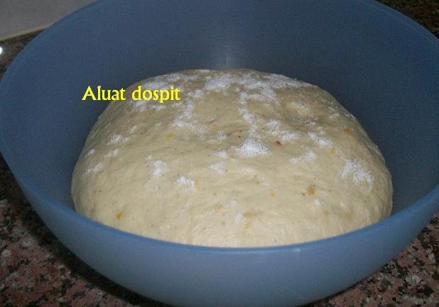 Prajitura din aluat dospit,cu fulgi de migdale