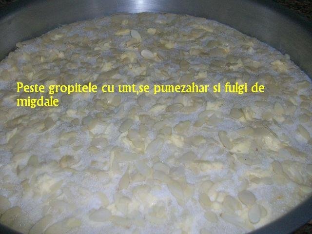 Prajitura din aluat dospit,cu fulgi de migdale