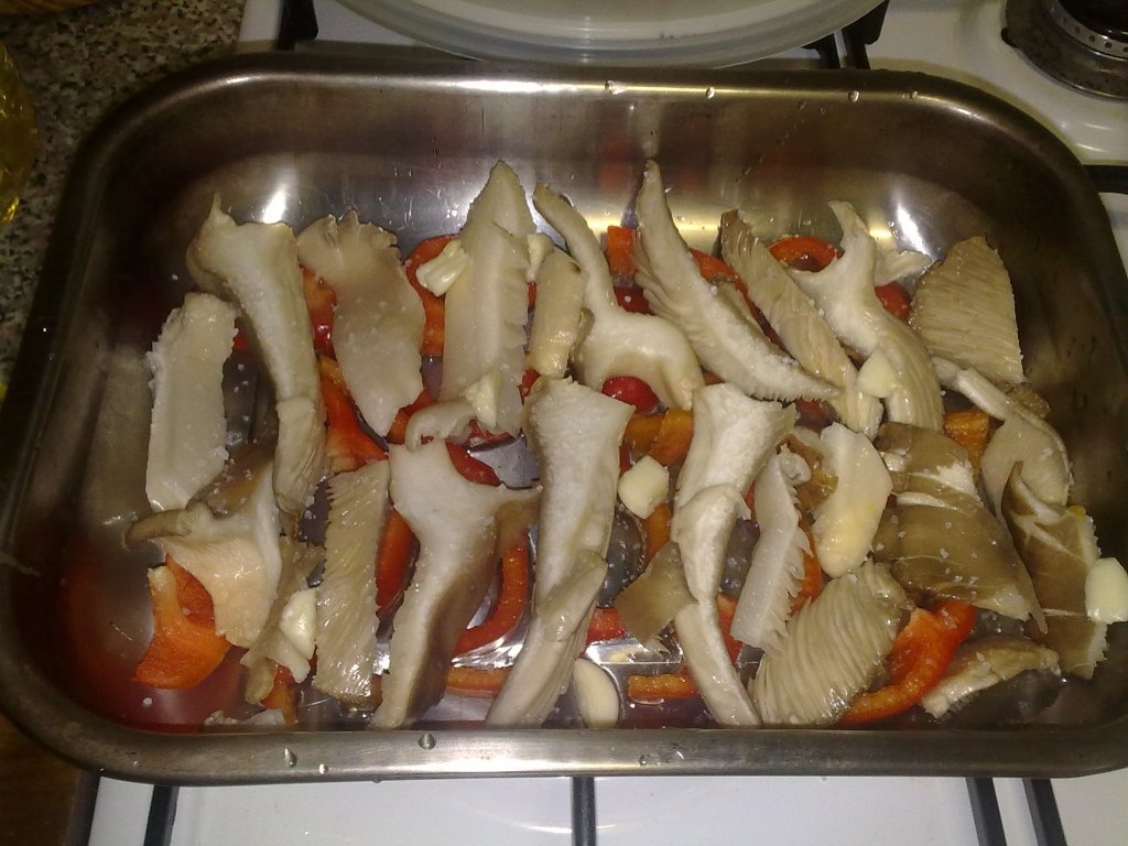 Peste la cuptor si salata de ardei rosu cu ton.