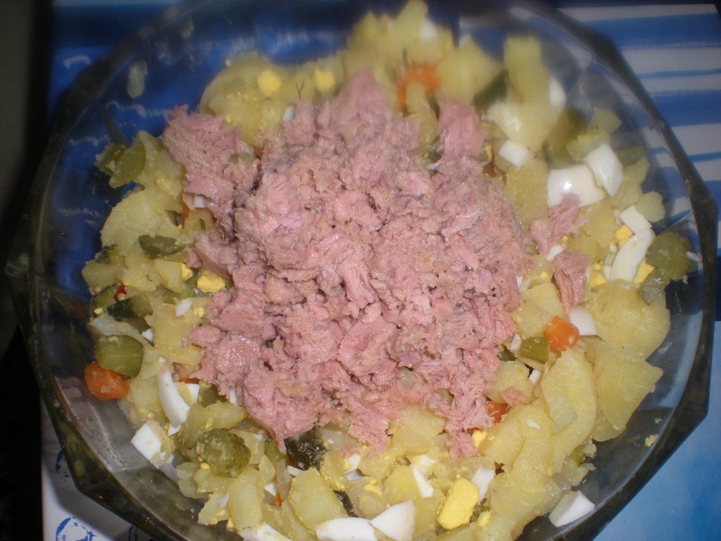 Salata rusa cu ton si rulada cu sunca