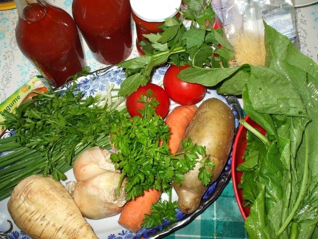 Supa de rosii cu verdeturi si zdrente de ou