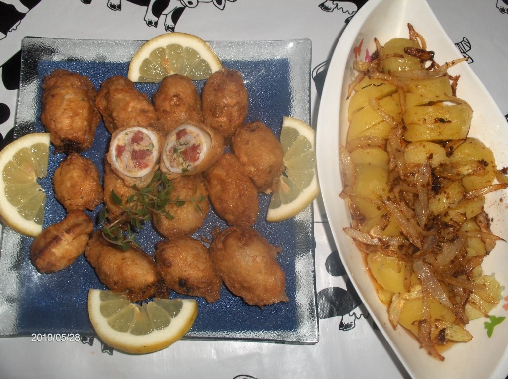 Calamari umpluti(Lulas Recheadas à Poveiro)