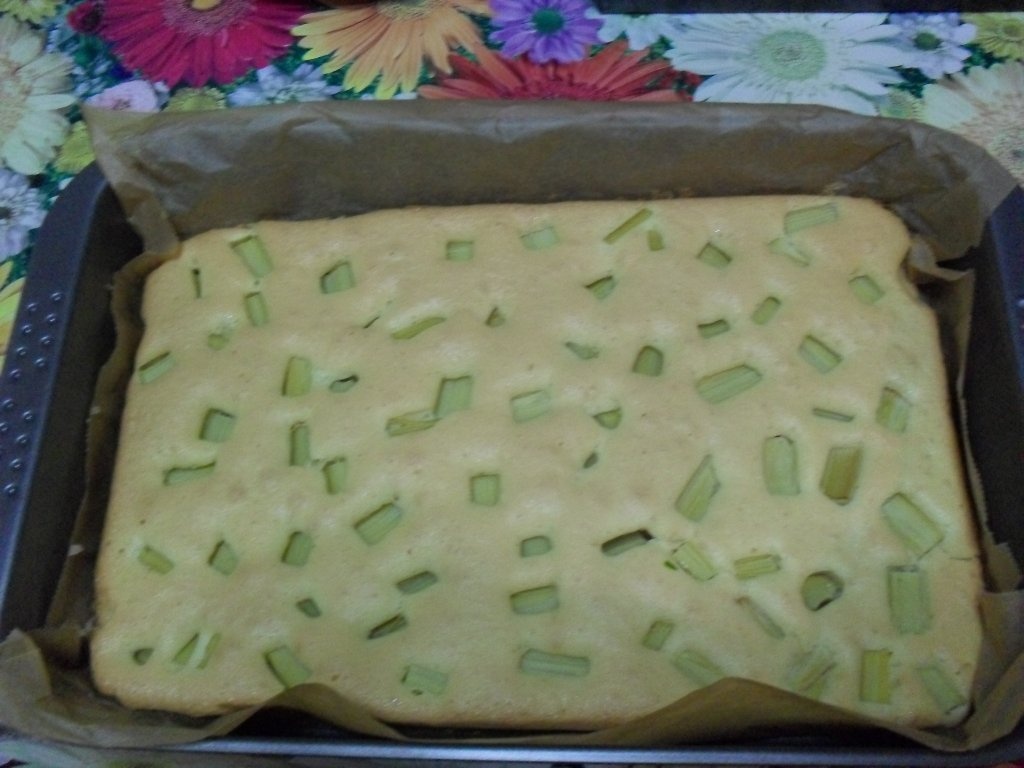 Prajitura cu rabarbura, budinca, tort-gelee si frisca