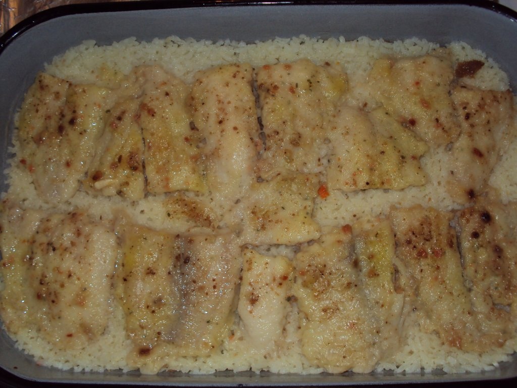 File pangasius cu orez la cuptor - reteta proprie