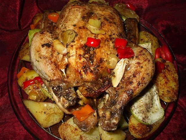 Pui cu legume la cuptorul cu halogen