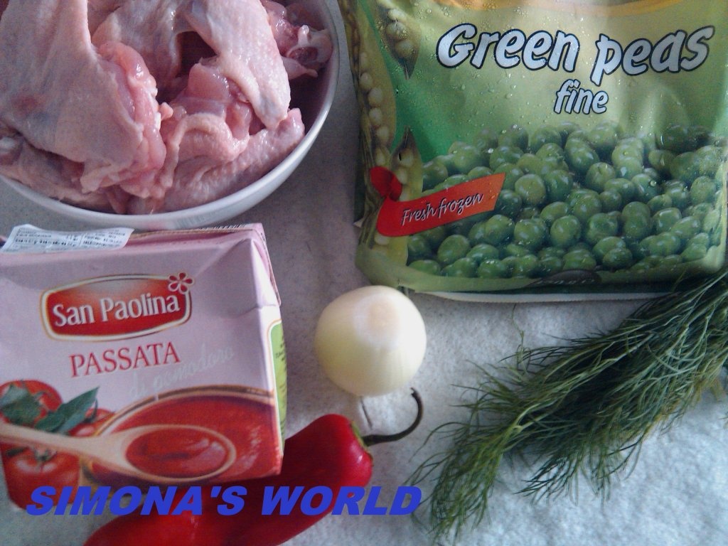 Mancare de mazare cu aripoare de pui