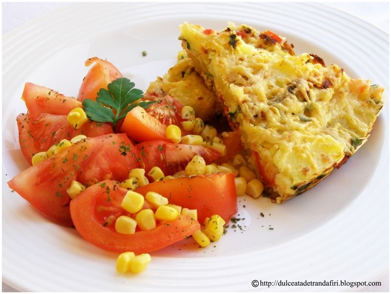 Frittata cu cartofi, porumb si ardei