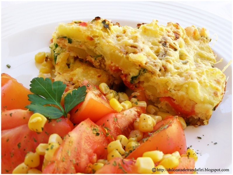 Frittata cu cartofi, porumb si ardei