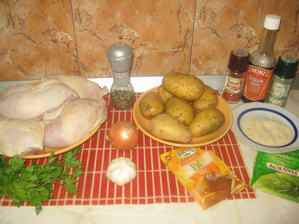 Pulpite si cartofi cu usturoi si rozmarin la cuptor