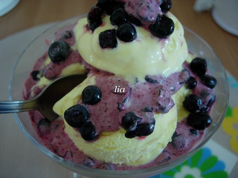 Inghetata de vanilie si fructe de coacaze