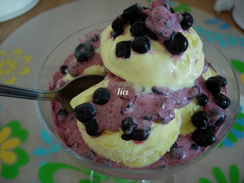 Inghetata de vanilie si fructe de coacaze