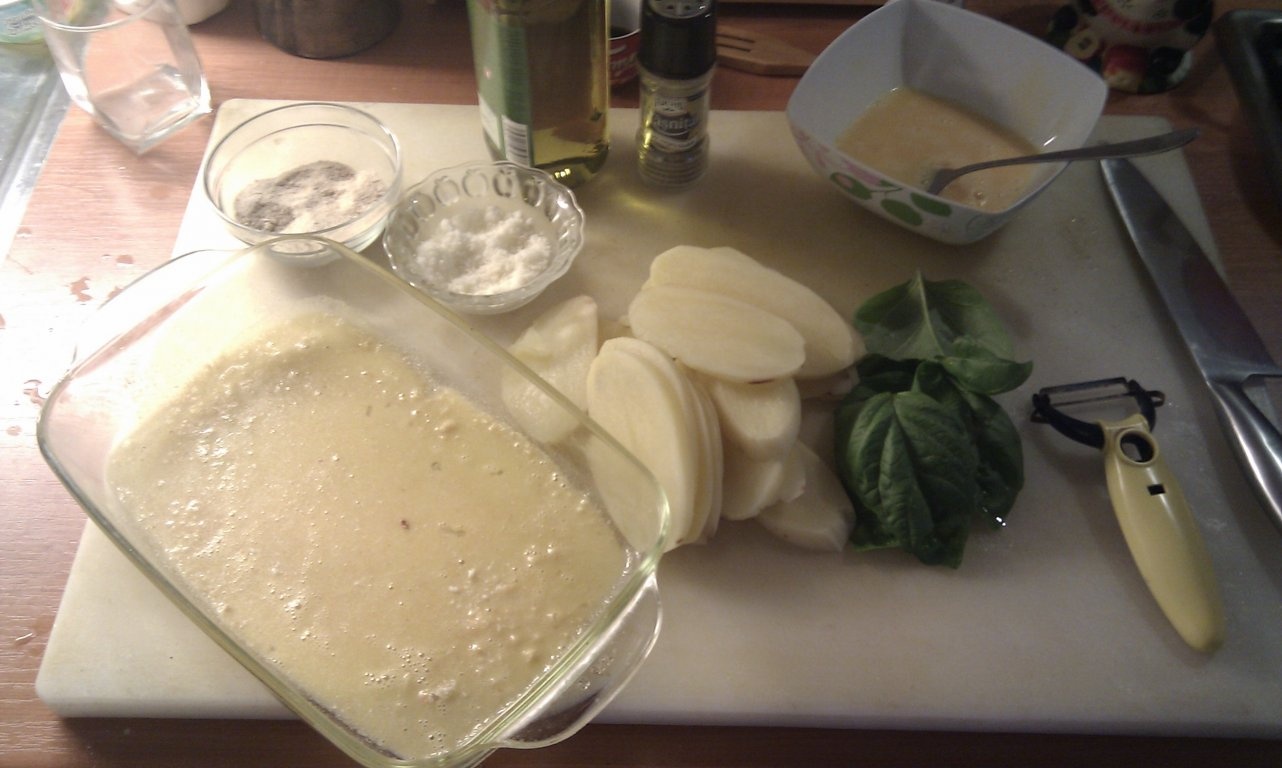 Omleta cu cartofi si busuioc la cuptor