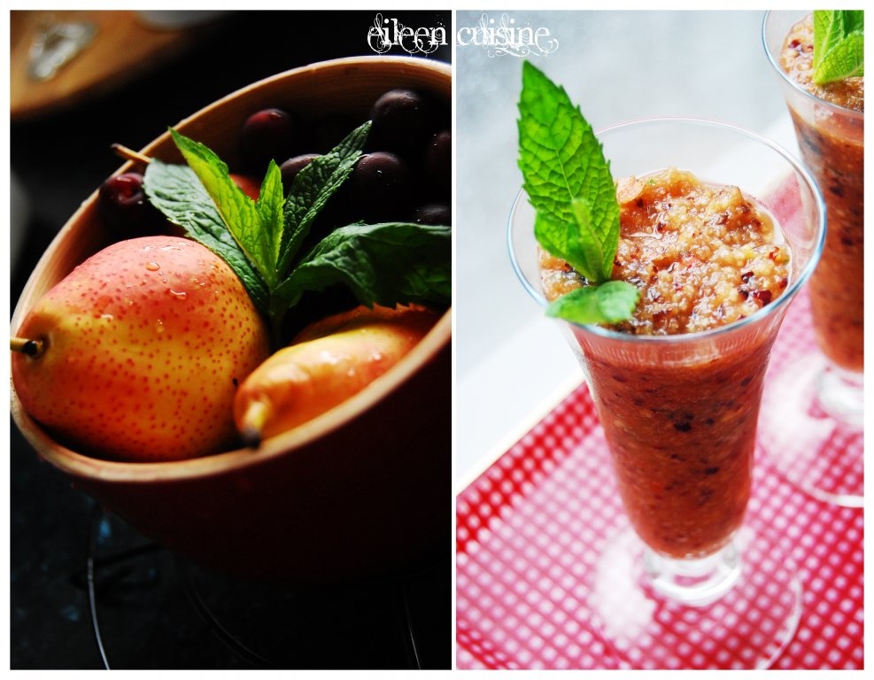 Smoothie cu pere, cirese si menta