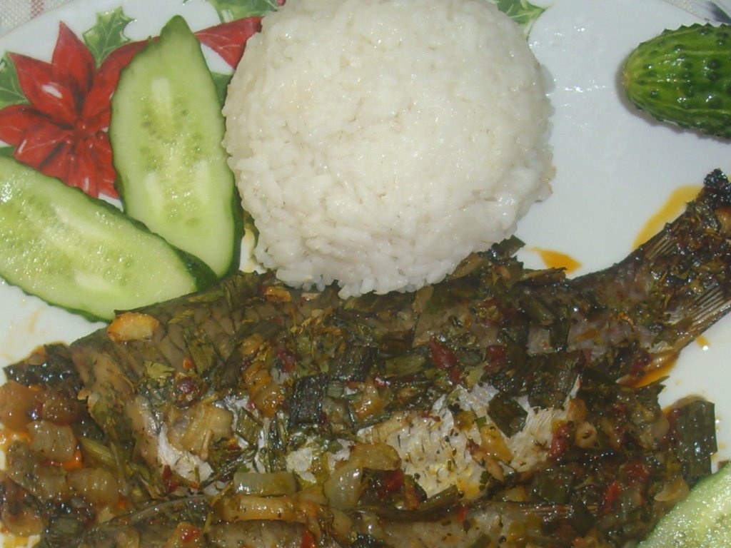 Peste la cuptor cu garnitura de orez