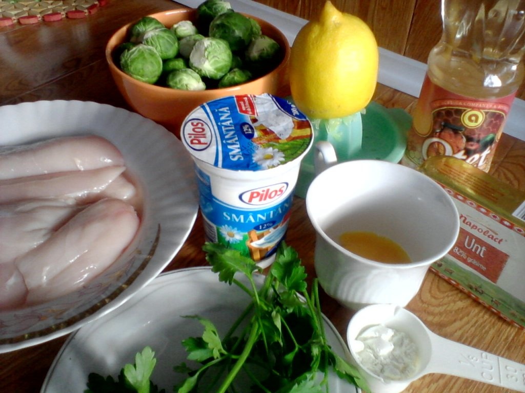 Pui cu sos olandez si varza de Bruxelles