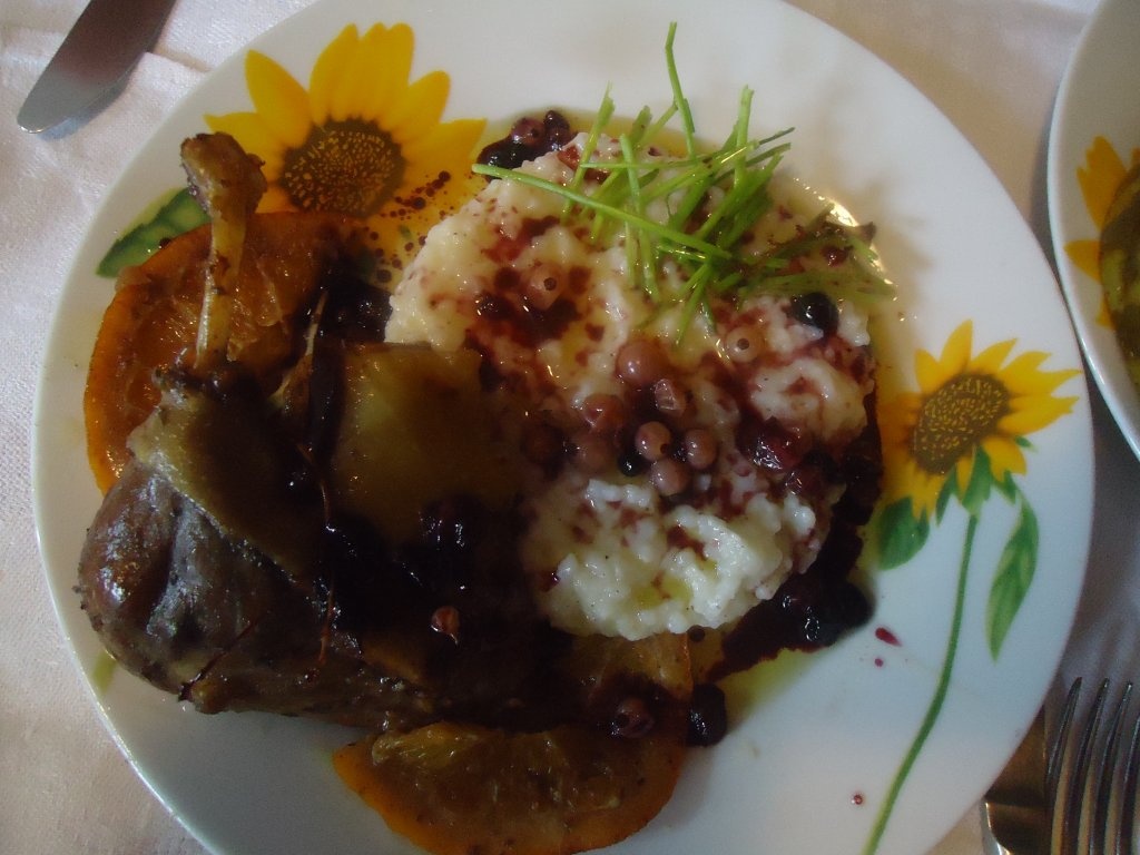 Friptura de rata cu sos de fructe de padure