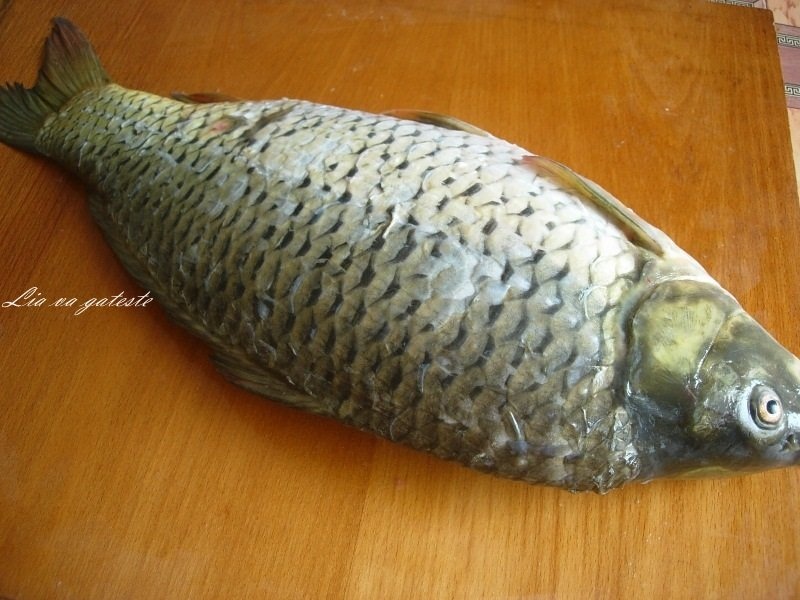 Crap proaspat, cu mamaliguta si mujdei aromat