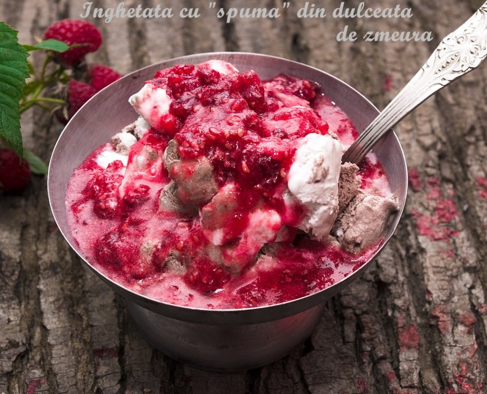 Inghetata de care vreti voi cu spuma din dulceata de  zmeura