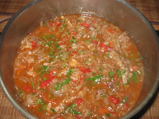 Tocanita de ceapa cu rasol de vitel,ceapa si rosii