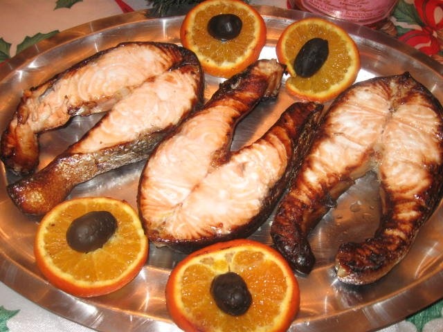 Somon  la grill (gratar) cu  portocale