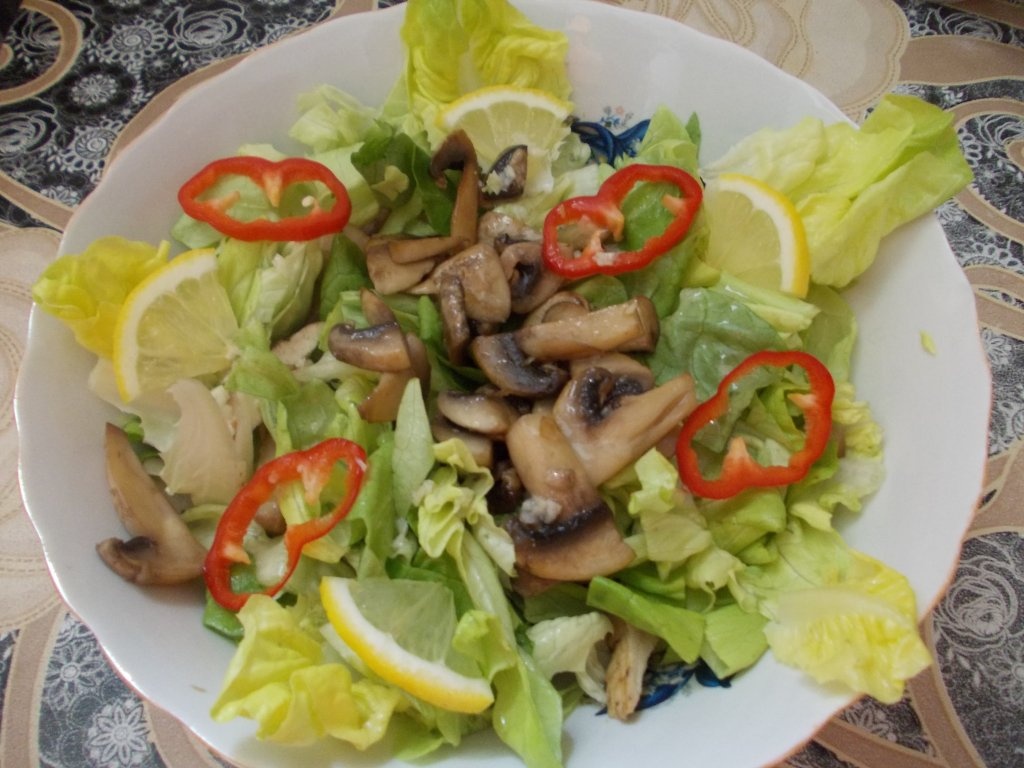 Salata verde cu ciuperci si piept de pui