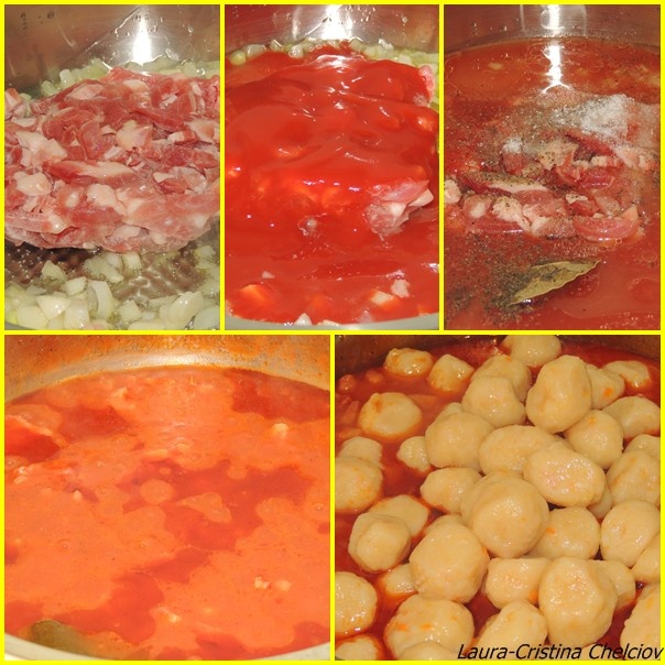 Gnocchi cu morcovi si cartofi(facuti in casa) in sos tomat